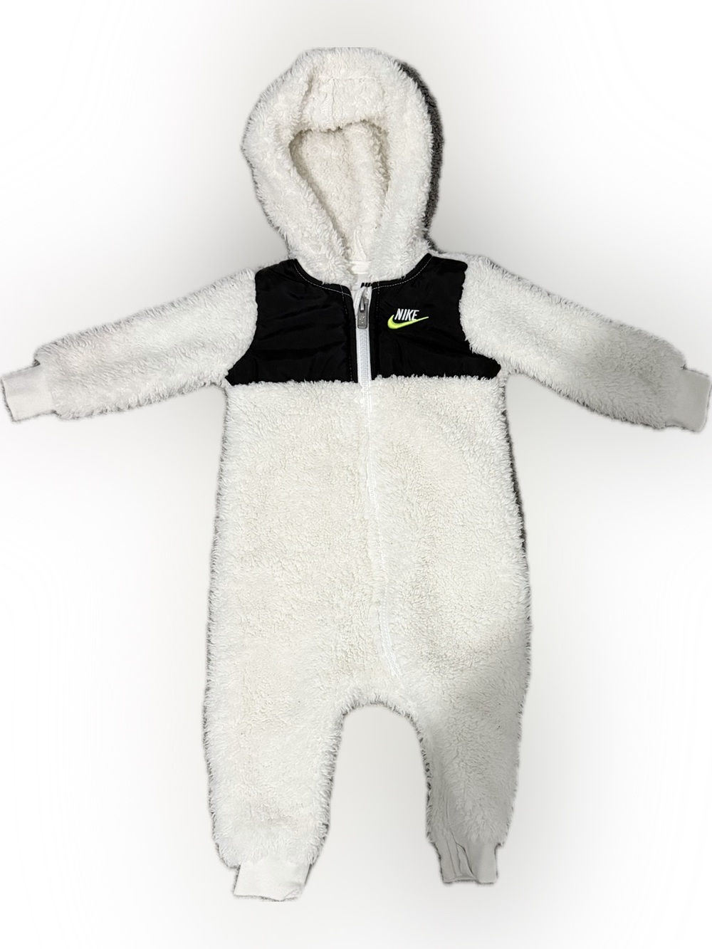 Nike White Sherpa Hooded One-Piece with Black Chest Panel